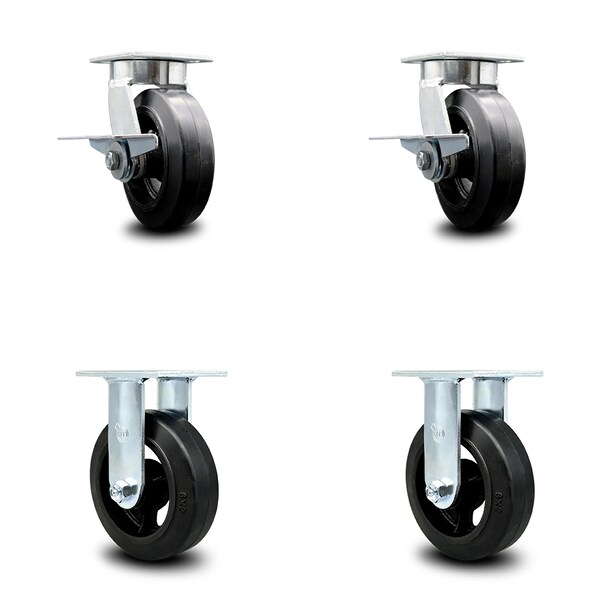 Service Caster 6 Inch Kingpinless Rubber on Steel Wheel Caster Brakes 2 Rigid SCC, 2PK SCC-KP30S620-RSR-SLB-2-R-2 - main